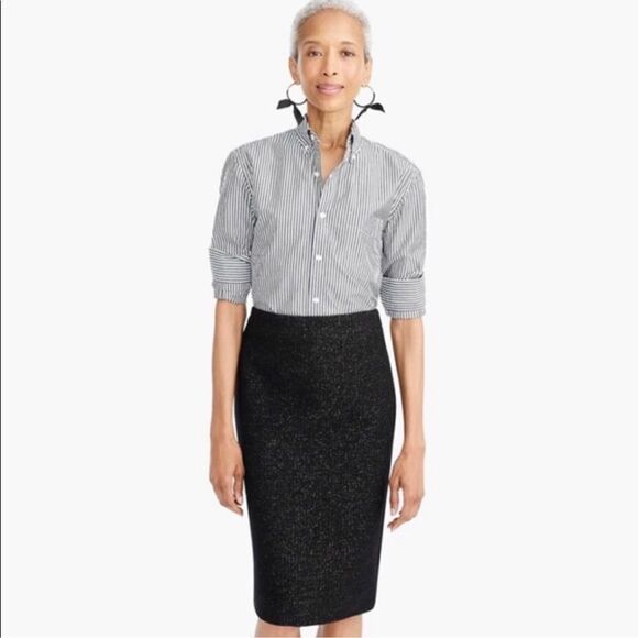 J. CREW No 2 Pencil Skirt in Tinsel Tweed Wool Black Lurex w/ Gold K3053 - Picture 5 of 10
